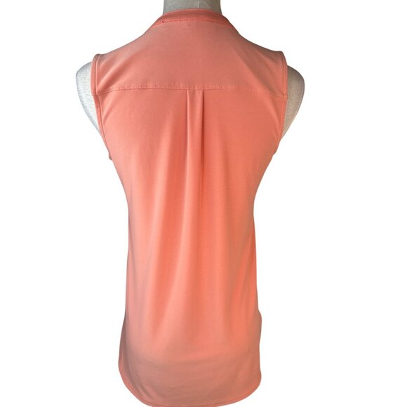 2/$30 White House Black Market XSP Coral Blouse Ruffled V-Neck Rhinestone Button - Picture 11 of 12